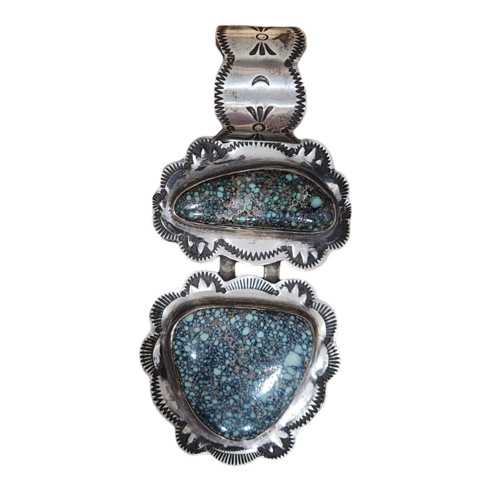 Large Native American Artisan Made Turquoise Sterling Silver Huge Bail Pendant