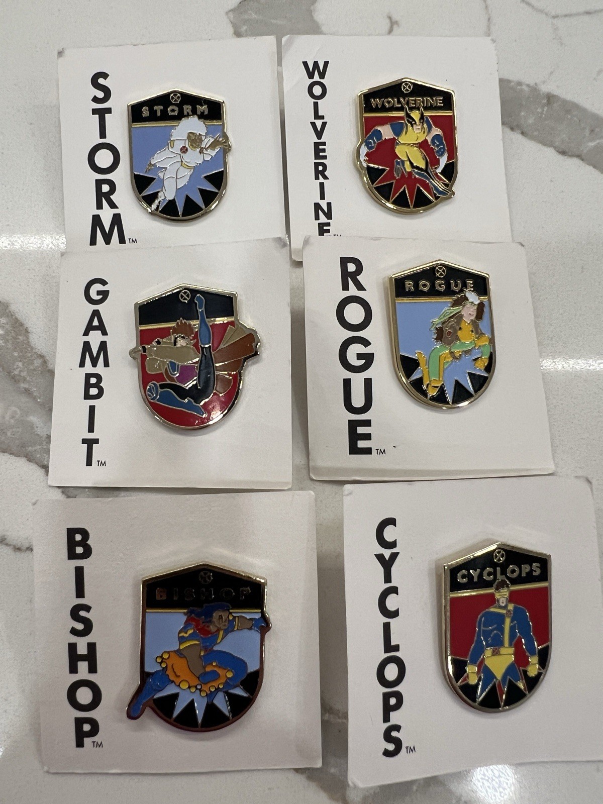 Vintage 1993 Marvel Universe X-Men character lapel pins by Planet Studios.
