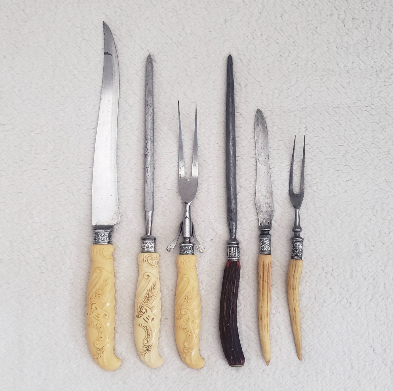 Vintage Landers Frary & Clark Carving Utensils with Celluloid & Stag Handles