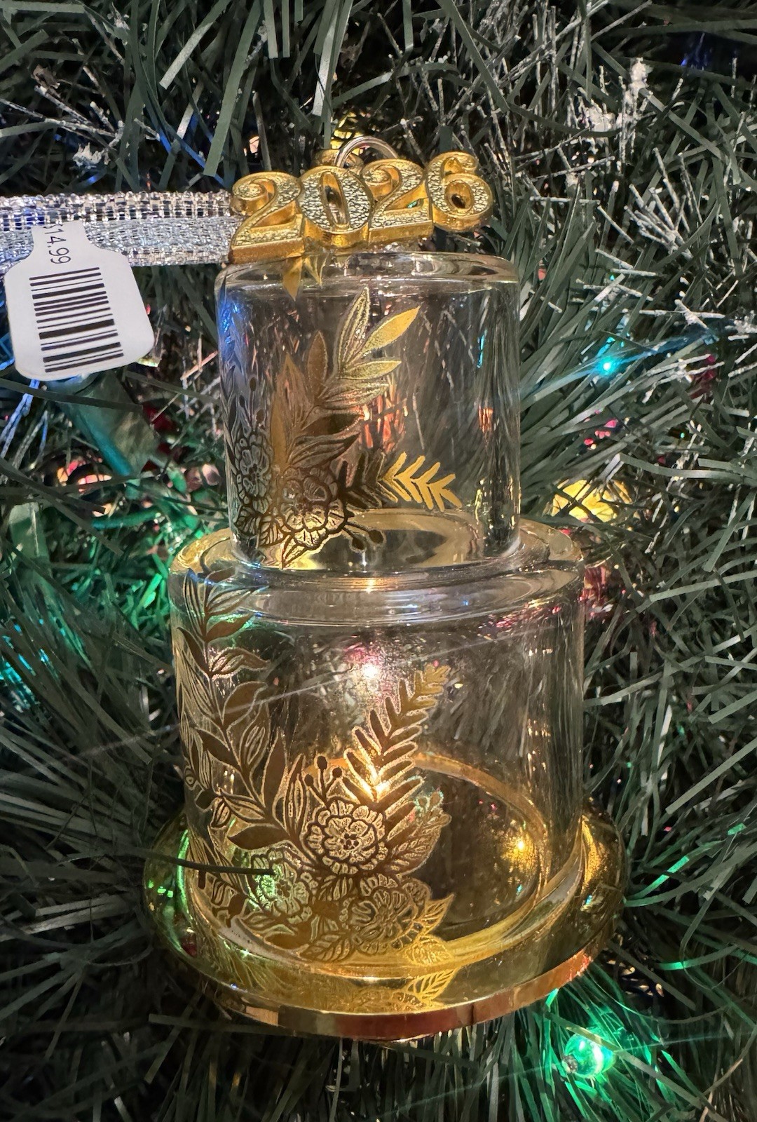 2026 Hallmark Gold Just Married Wedding Cake Glass Christmas Ornament, New w Tag