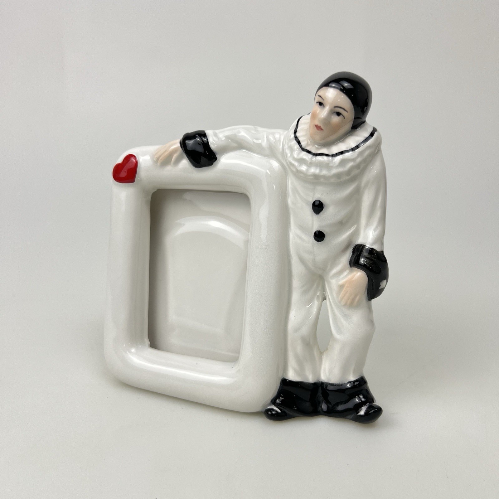 Vintage MANN Japan Ceramic Pierrot Clown Photo Frame 4x3 Heart Figurine