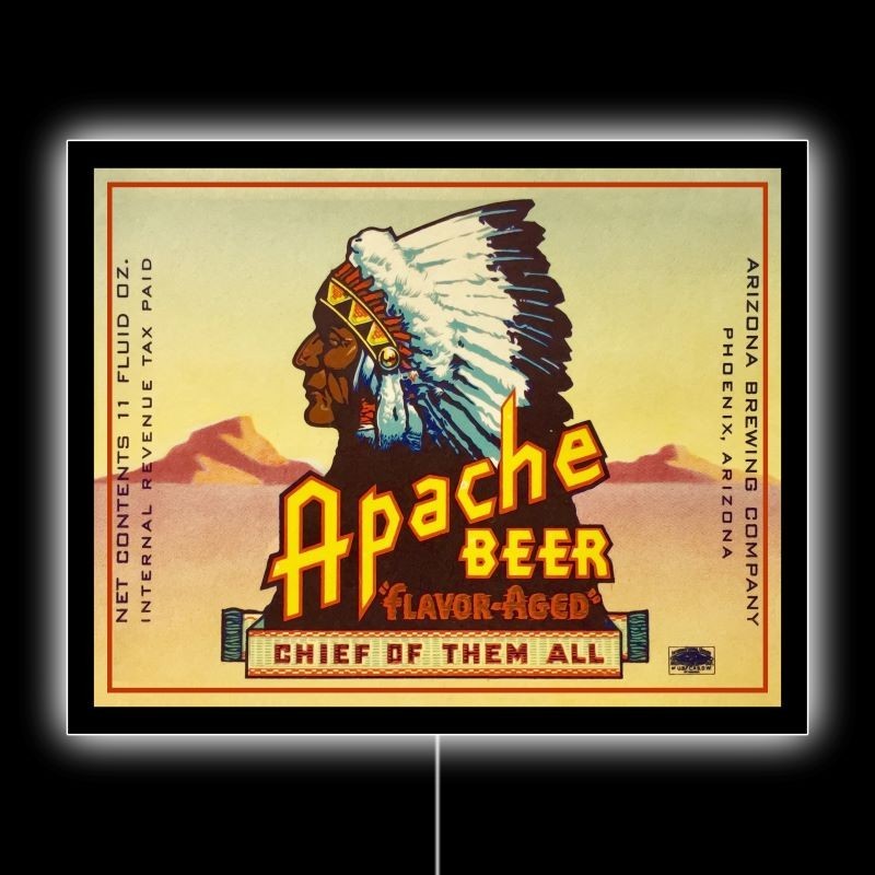 Apache Beer of Phoenix, Arizona - CHIEF NEW LED Hanging Lighted Sign: 18x23
