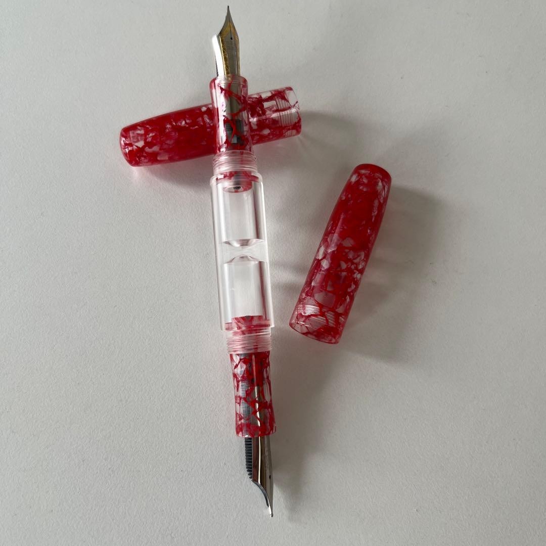 PENBBS Double Nib Fountain Pen, Manju Shaka, Red Acrylic #7da7a2