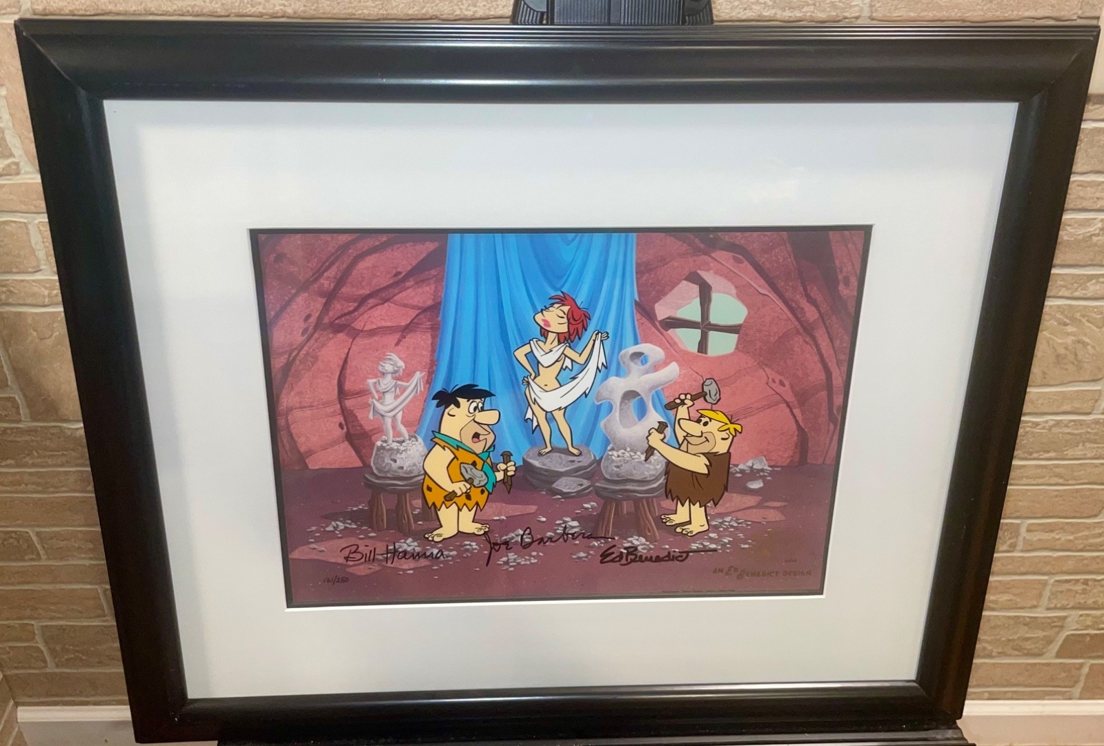 Flintstones Cel Art Class Triple Signed Hanna Barbera & Ed Benedict Framed