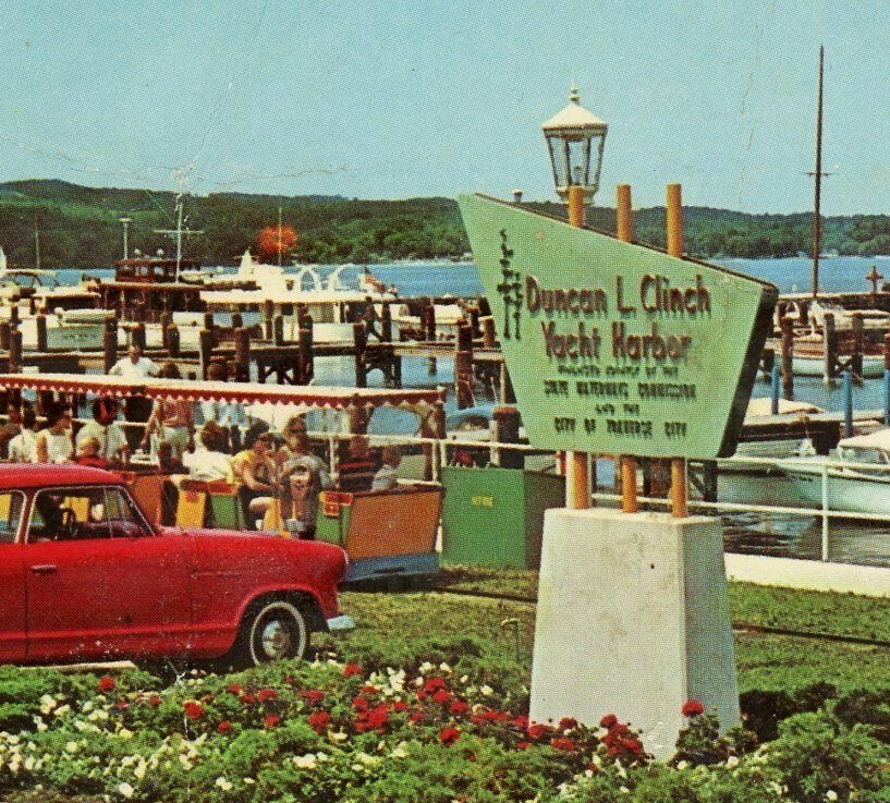 Duncan L Clinch Yacht Harbor Postcard Traverse City Michigan Phil Balyeat Vtg
