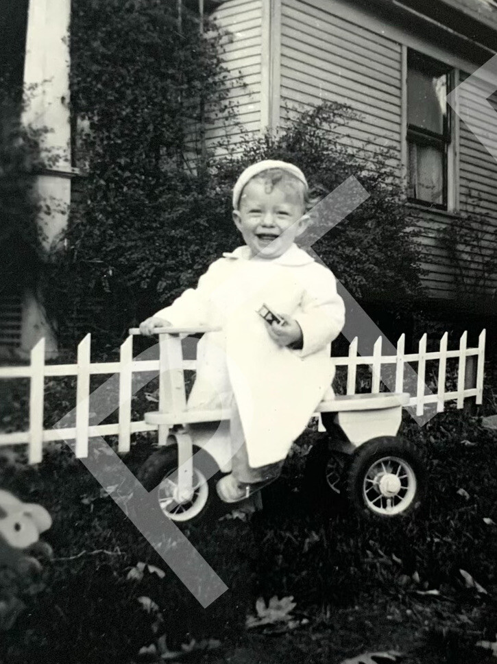 Vintage Photo Snapshot Cute Little Baby Riding Bike 1940s Tricycle Kids