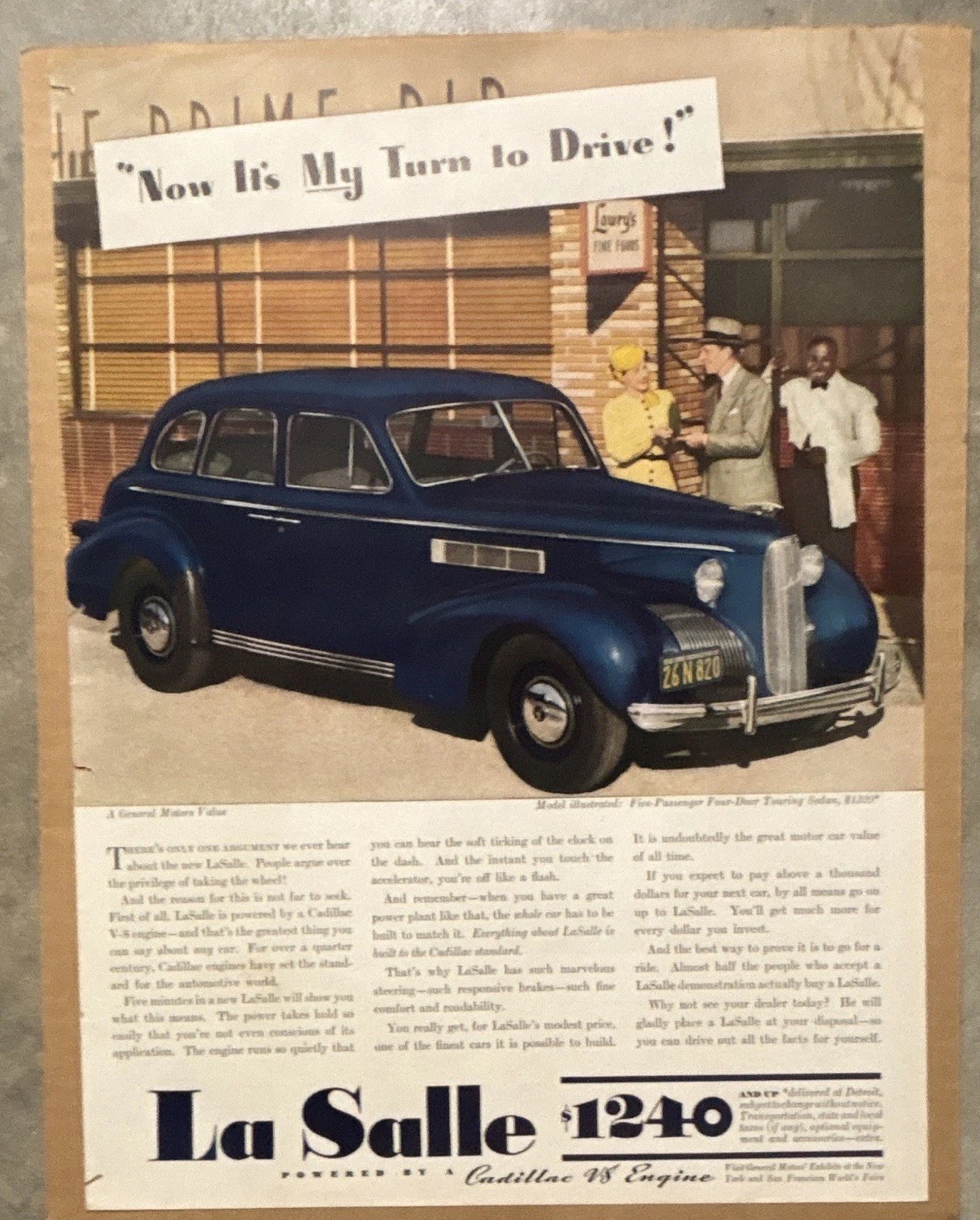 Vintage Cadillac La Salle  1240 1940 Poster Ad 