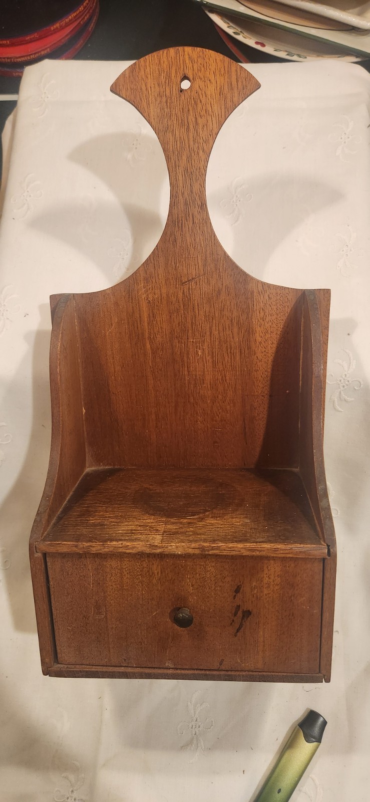 Vintage  wooden wall-mounted pipe box or salt box.