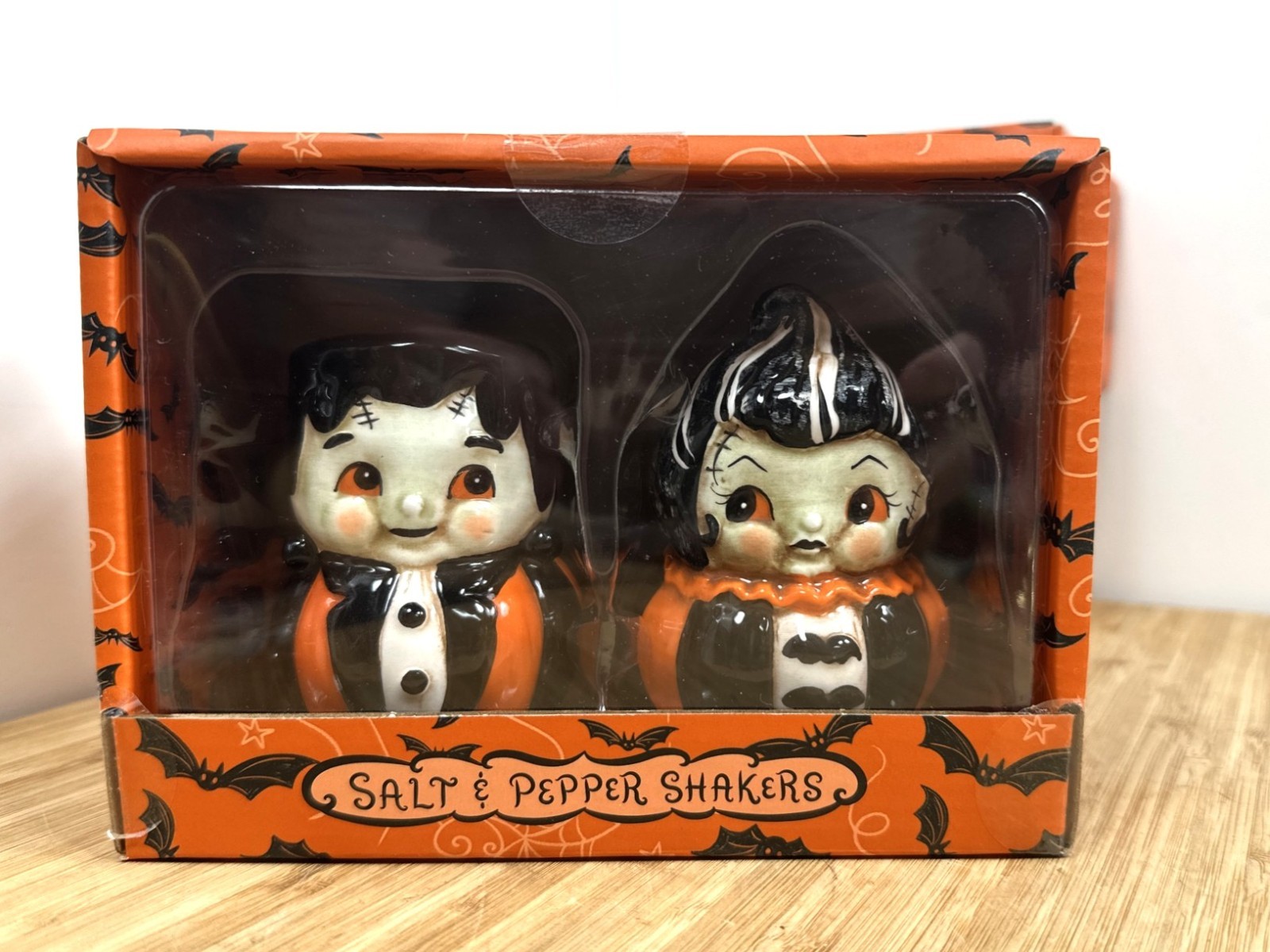 Johanna Parker Frankenstein & Bride Halloween Salt Pepper Set NEW 