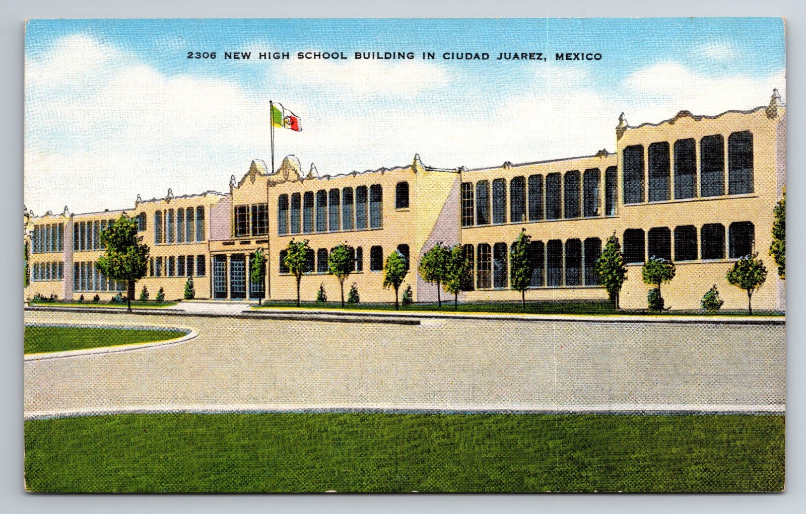Mexico, Ciudad Juarez, High School Building, Vintage Postcard