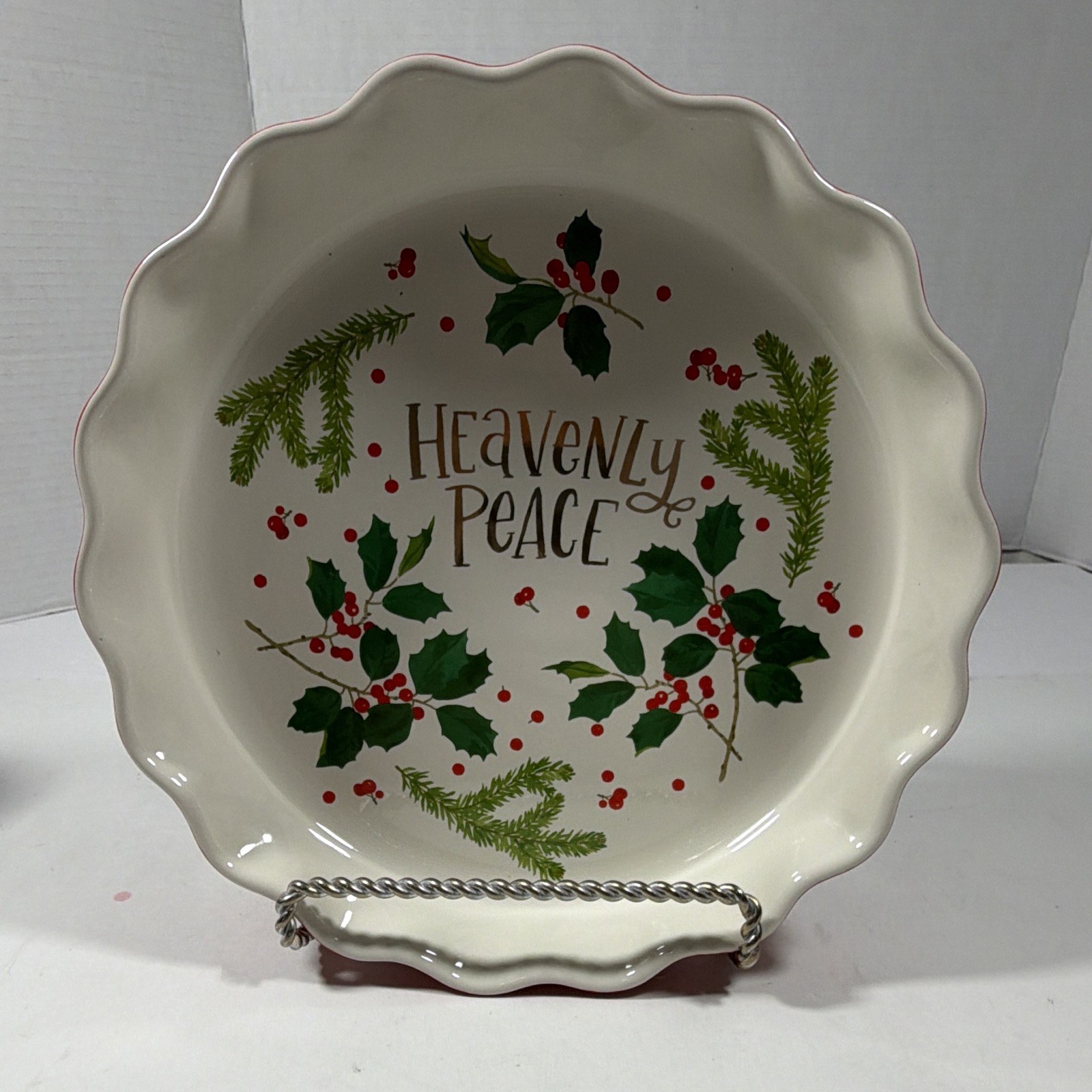 Mary & Martha Heavenly Peace Christmas Ceramic Pie Dish Plate 10\