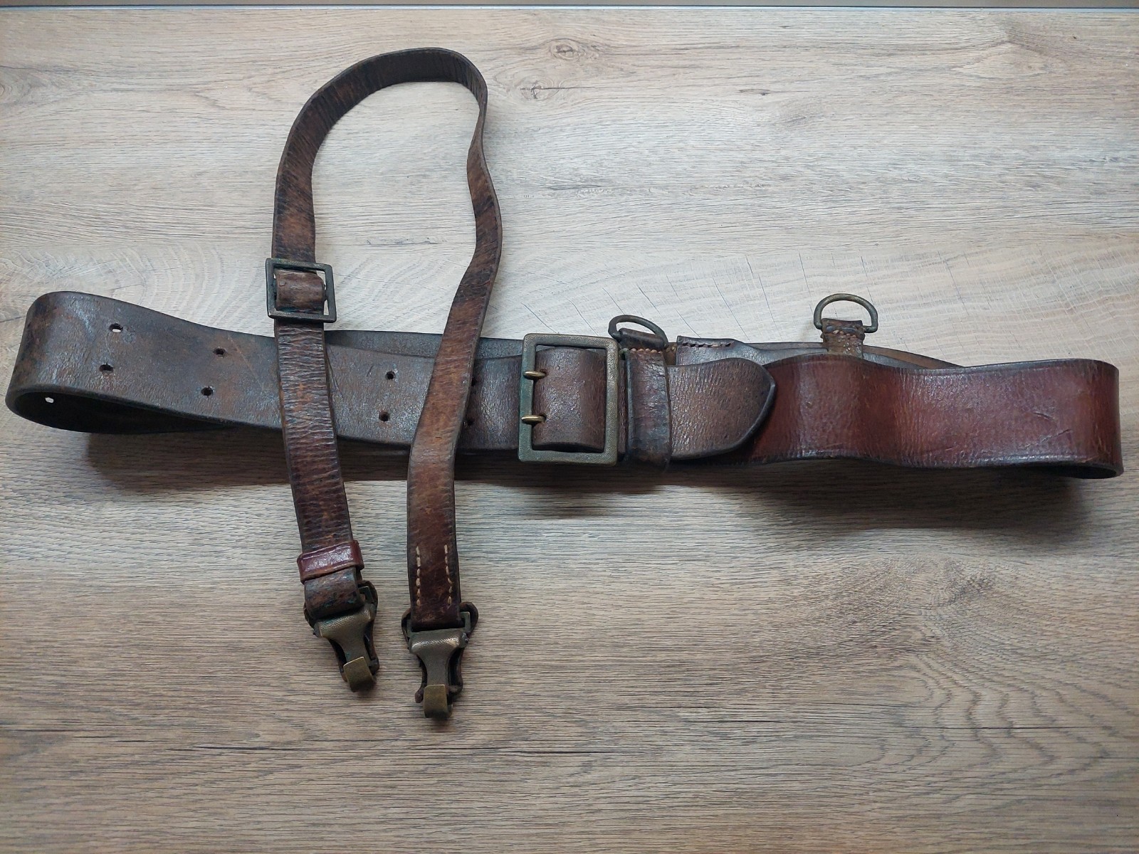 VTG WWII German Type Bulgarian Officer Leather Belt B.M.K. Brass Buckle 51,2\