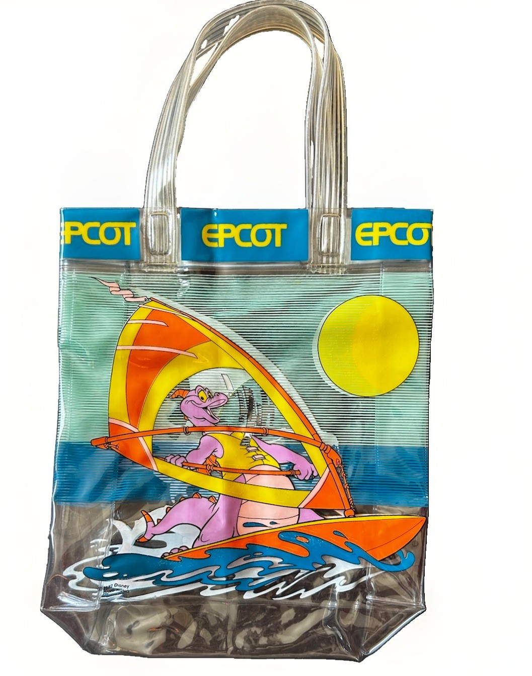 Vintage 1982 EPCOT Center Figment Clear Vinyl Tote Bag Disney World Souvenir 