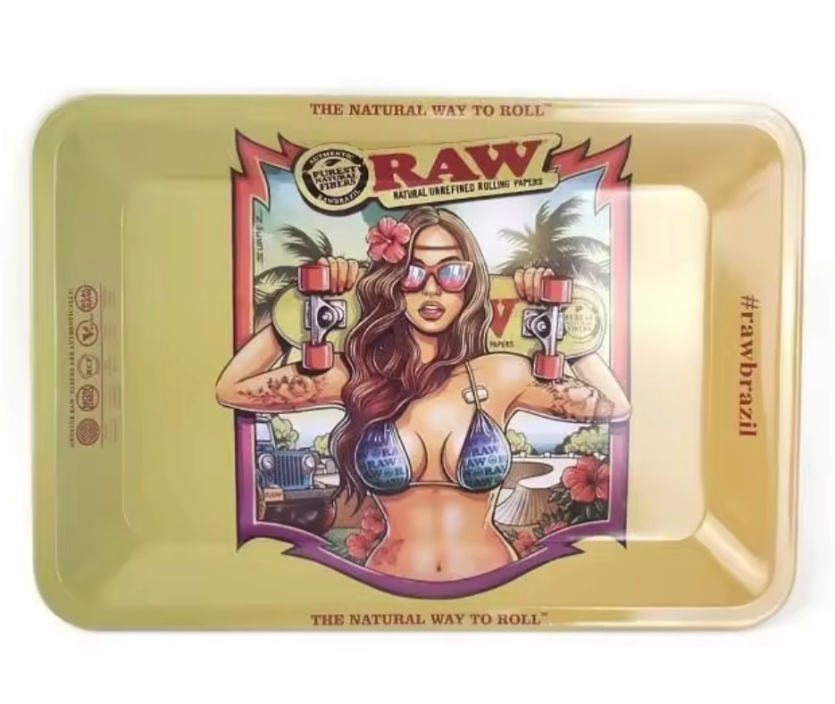 Bikini Girl Raw Metal Herb Rolling Tray | 18x12.5cm Grinder Tobacco Smoke Joint