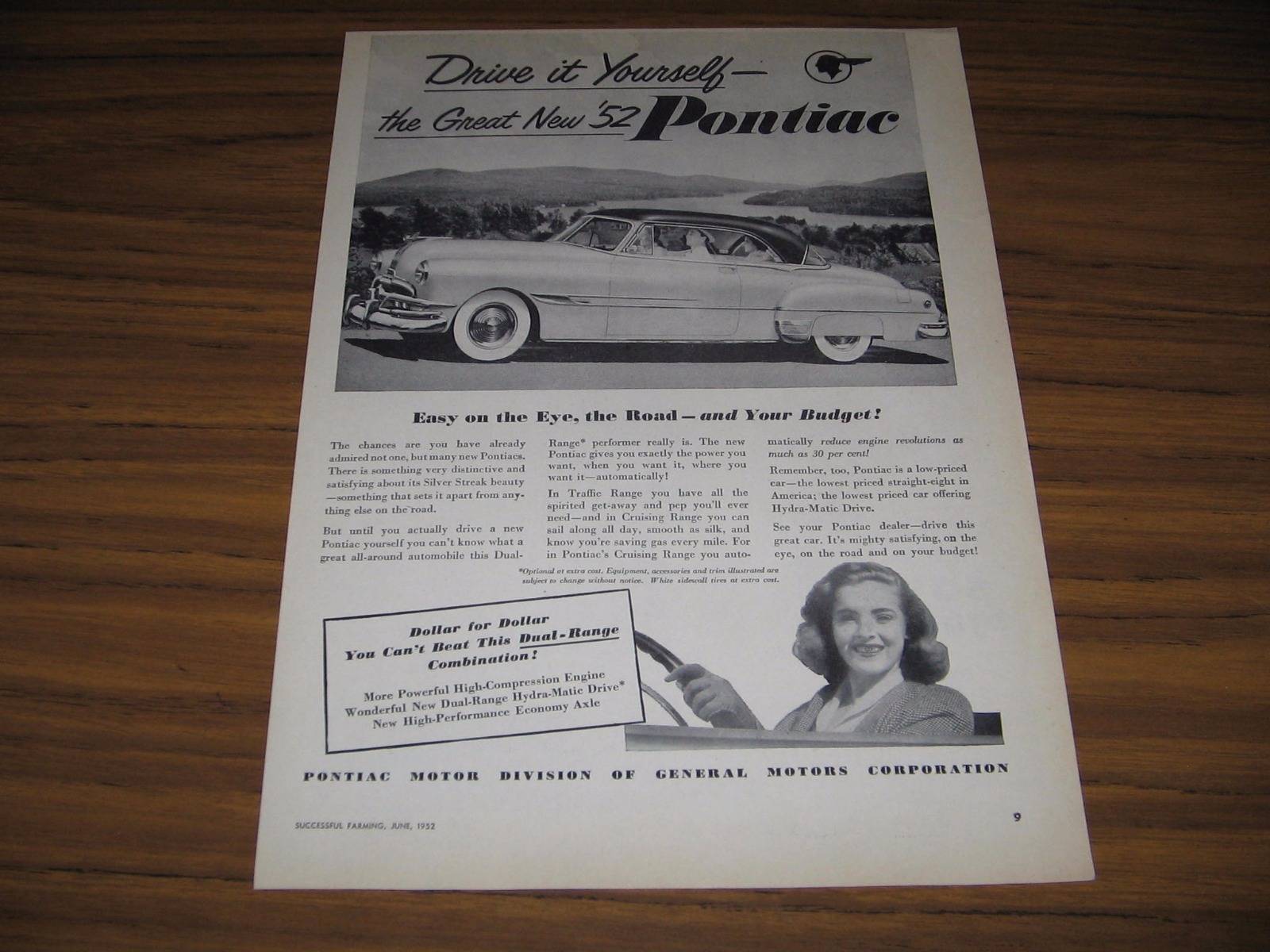 1952 Print Ad Pontiac 2-Door Silver Streak Beauty Drive it Yourself