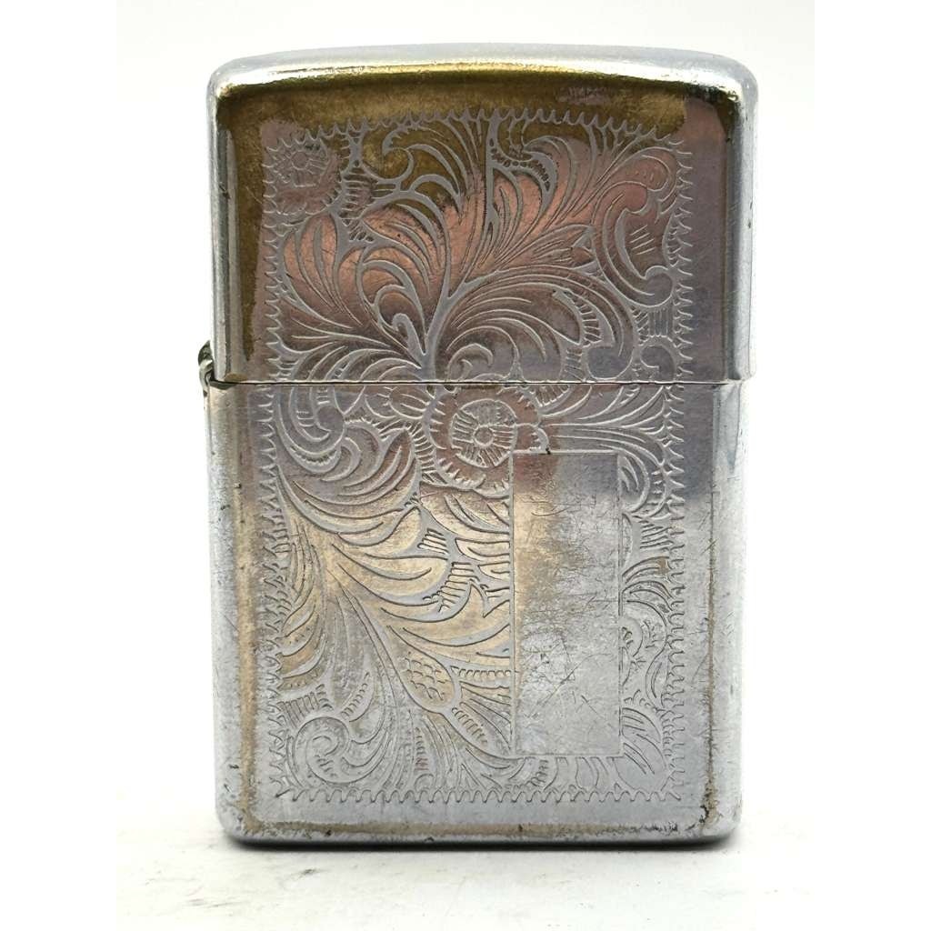 1981 Zippo Regular Venetian Floral Scroll Engraved Chrome Windproof Lighter