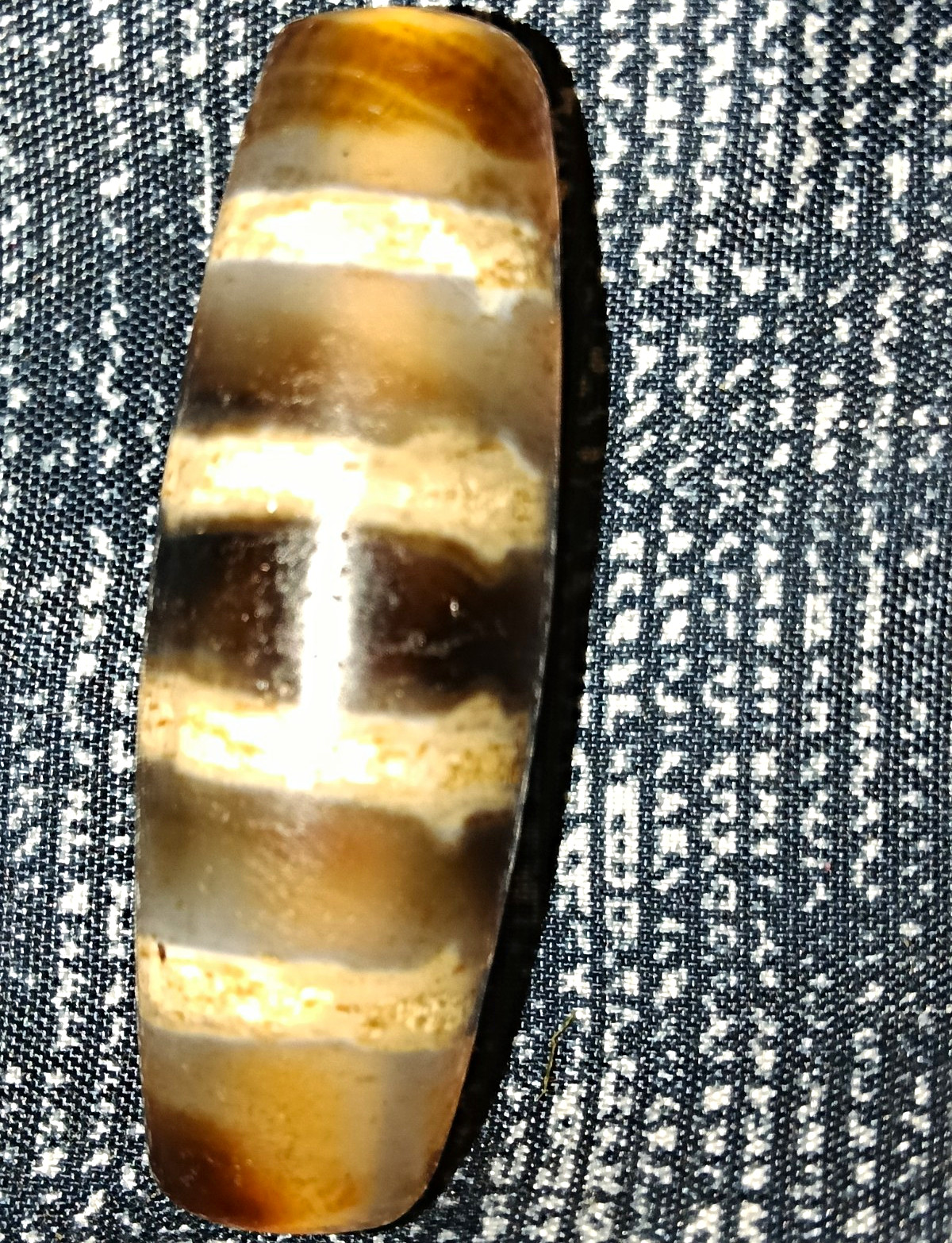 Pre-1800s Indo/Tibetan Old Agate Stripes Dzi Bead 44*14mm 14.3  grams 