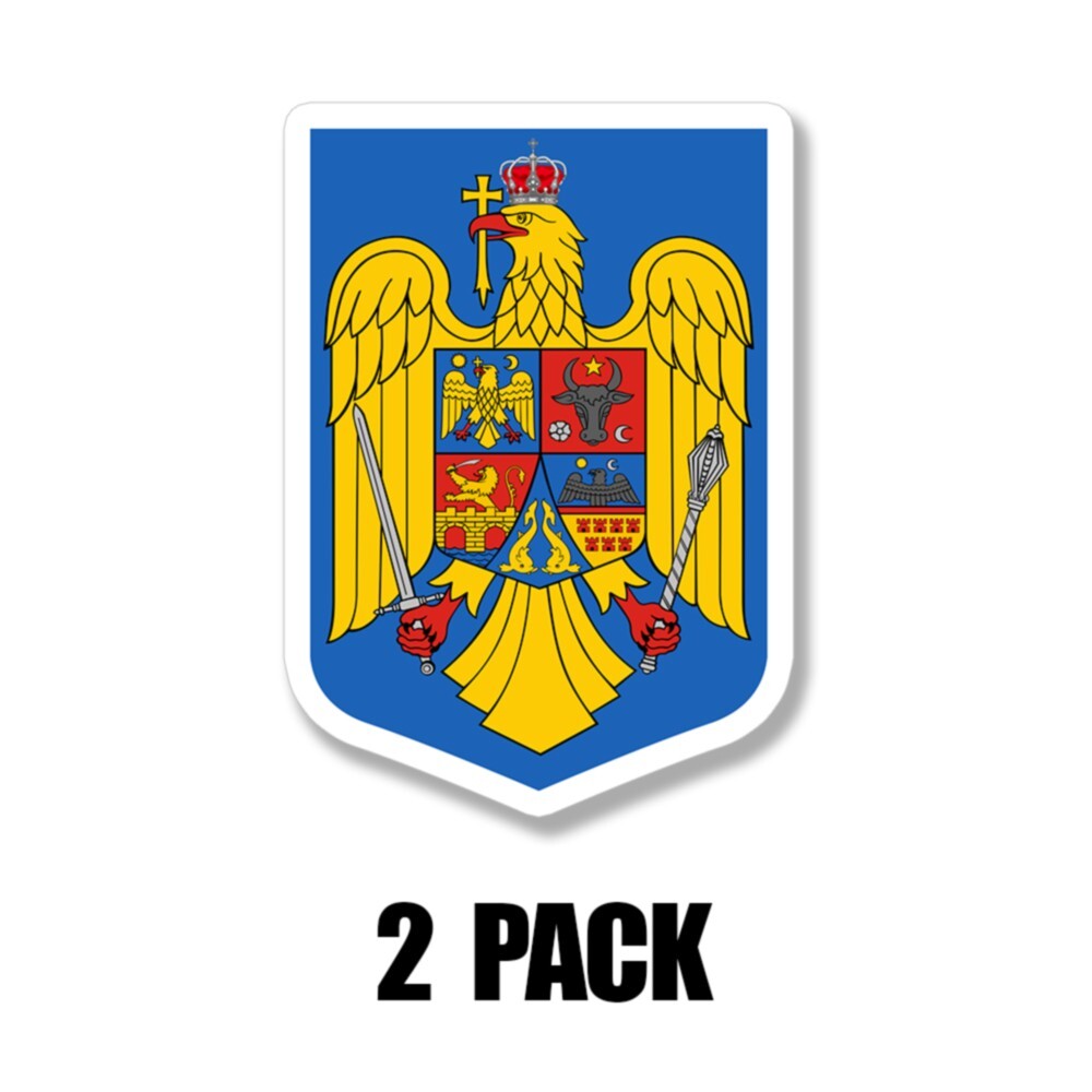 Coat of arms of Romania STICKER Vinyl Die-Cut Romanian Flag Decal 4INCH 2 PK