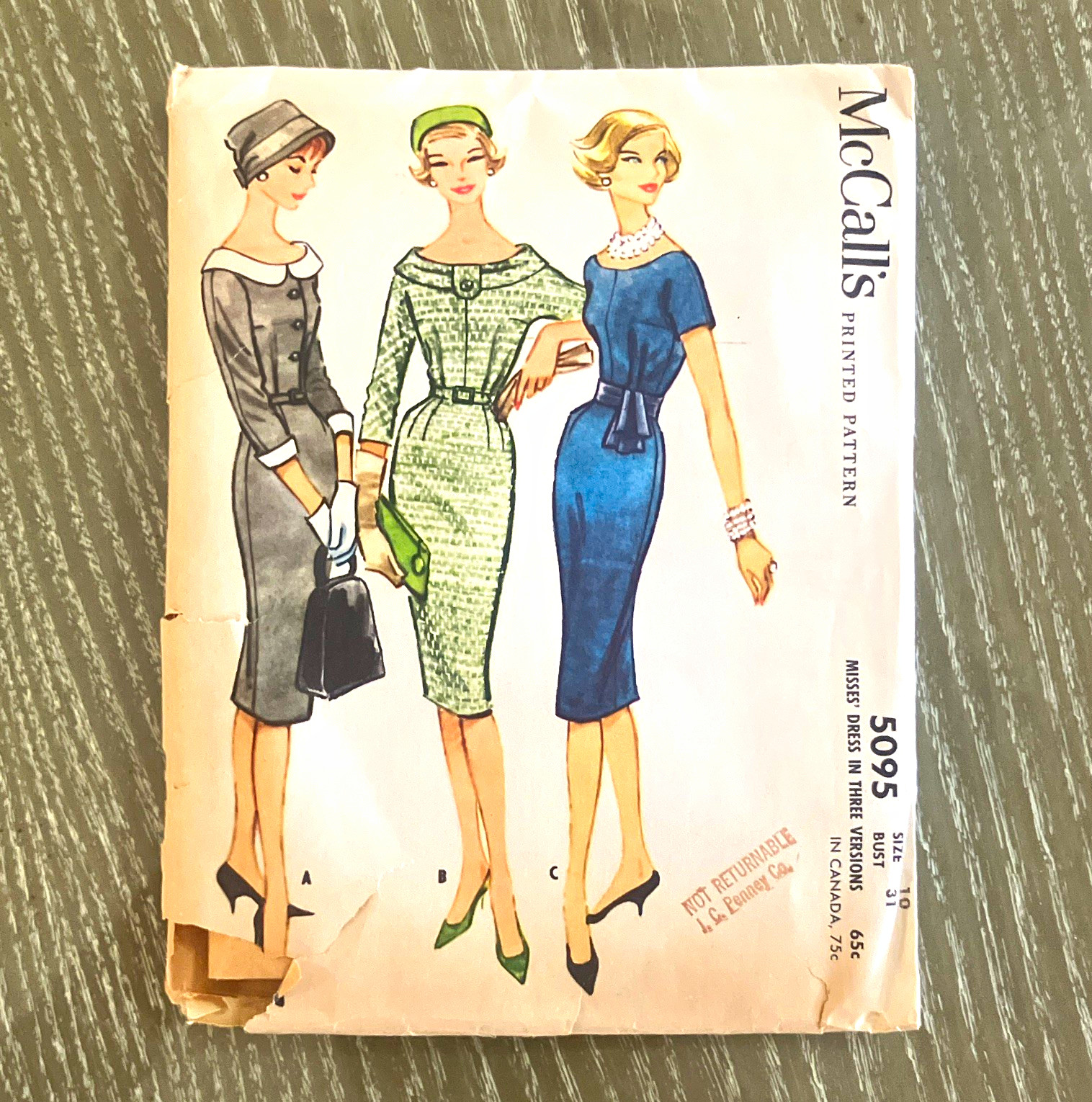McCall's 5095 Misses Dress Sewing Pattern 3 Versions Vintage Original 1959