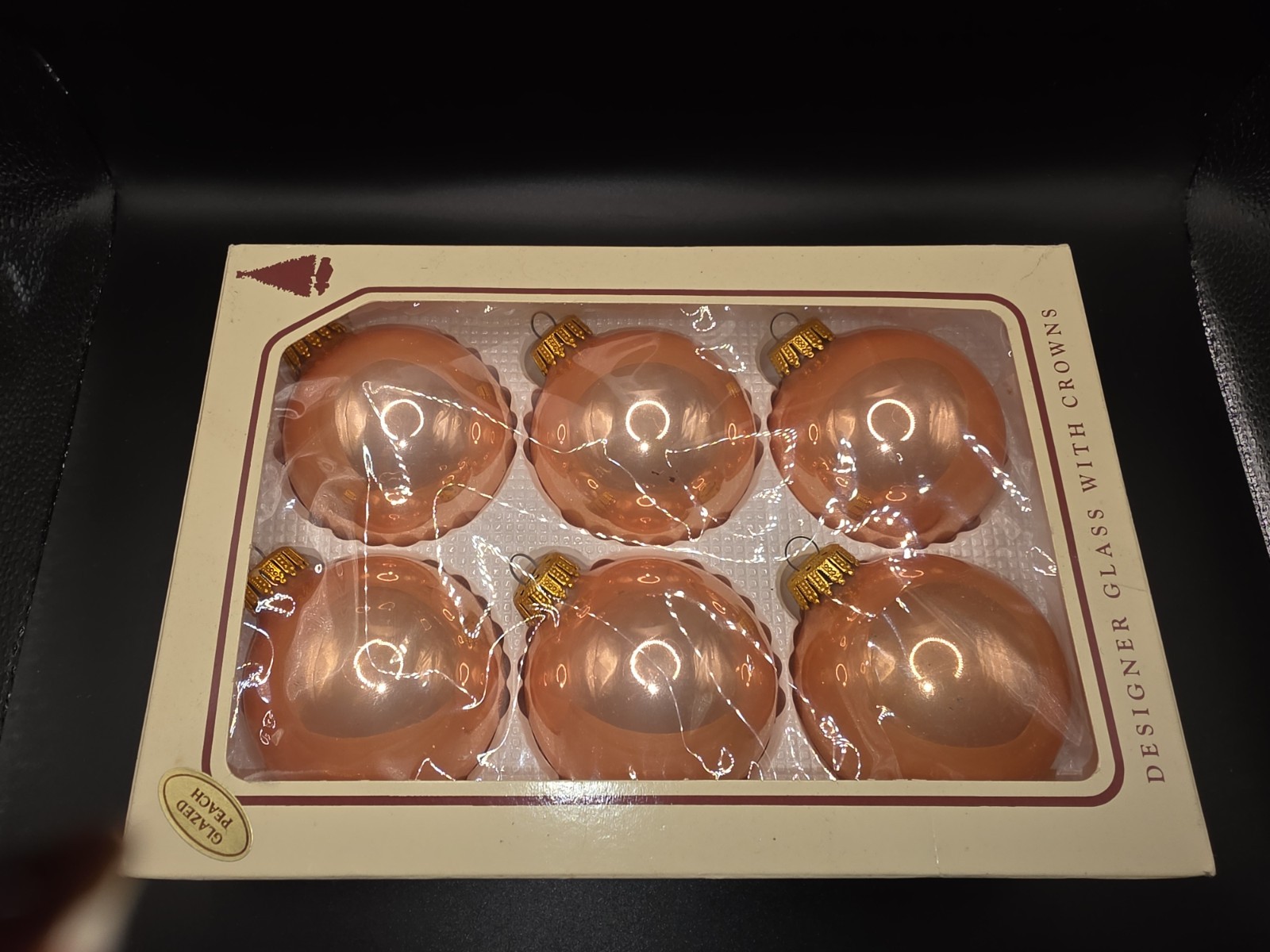 Christmas by Krebs Glazed Peach Glass Round Ball Hanging Ornaments Set of 6 