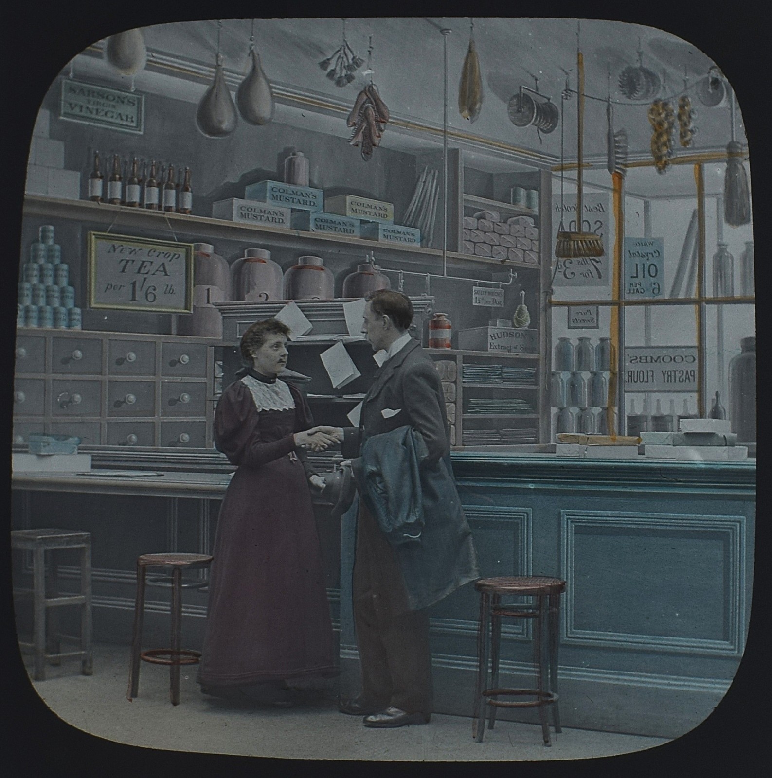 Photo A VILLAGE STORY NO2 C1890 VICTORIAN STORY TINTED Magic Lantern Slide SHOP