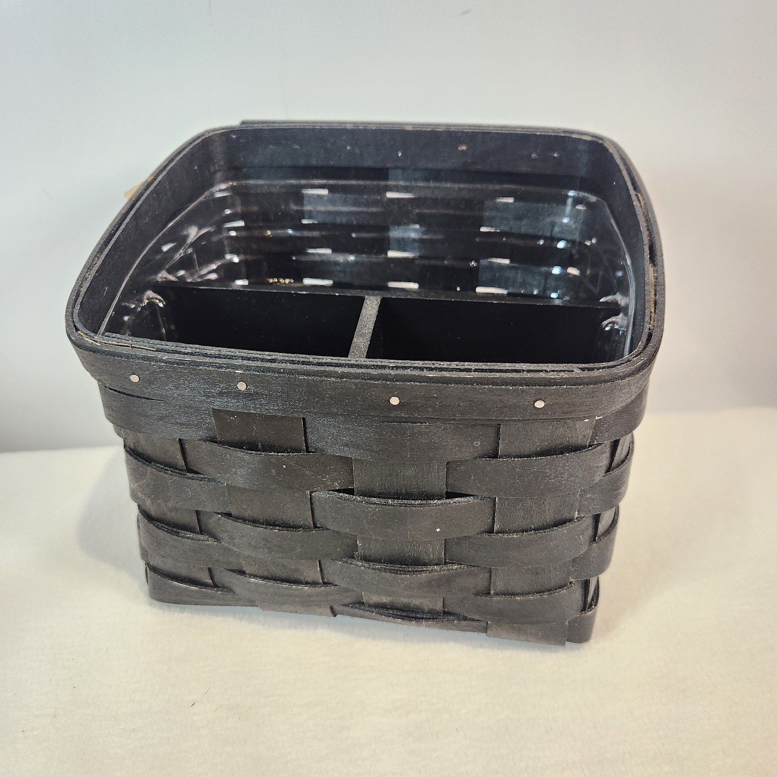 Longaberger 2012 Black TV Time Basket+2pc Wood Crafts Divider+Protector ORGANIZE