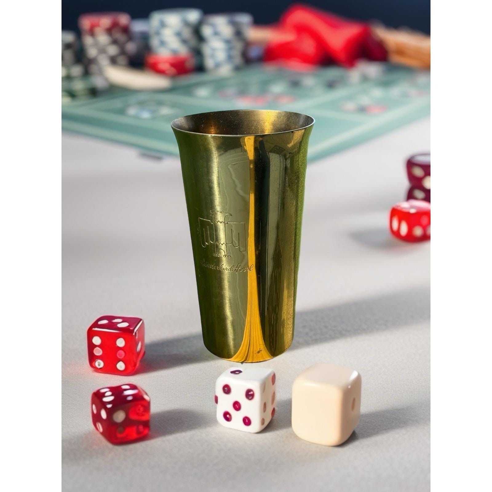 VTG Thunderbird Hotel Las Vegas Brass Dice Shaker Ozelina\'s Los Angeles