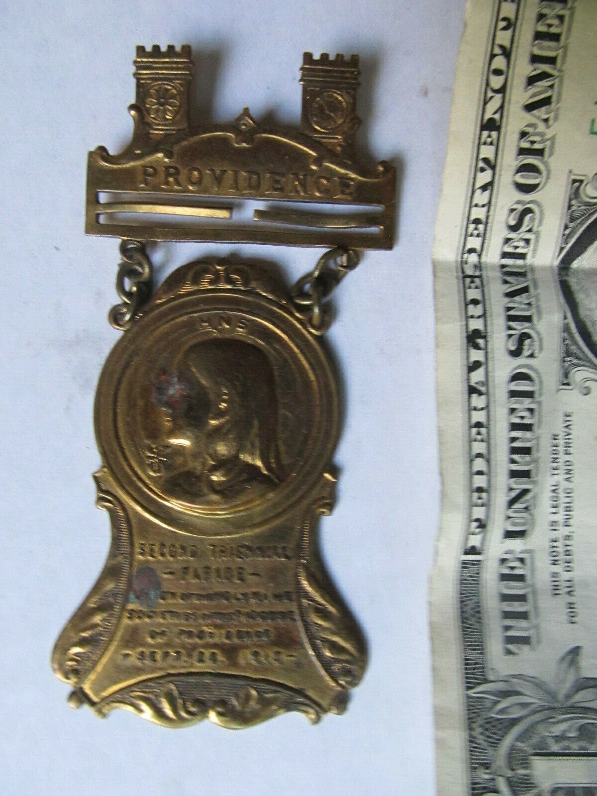 GREAT 1913 Antique Brass PROVIDENCE Religious Parade Medal, Religion, Catholic