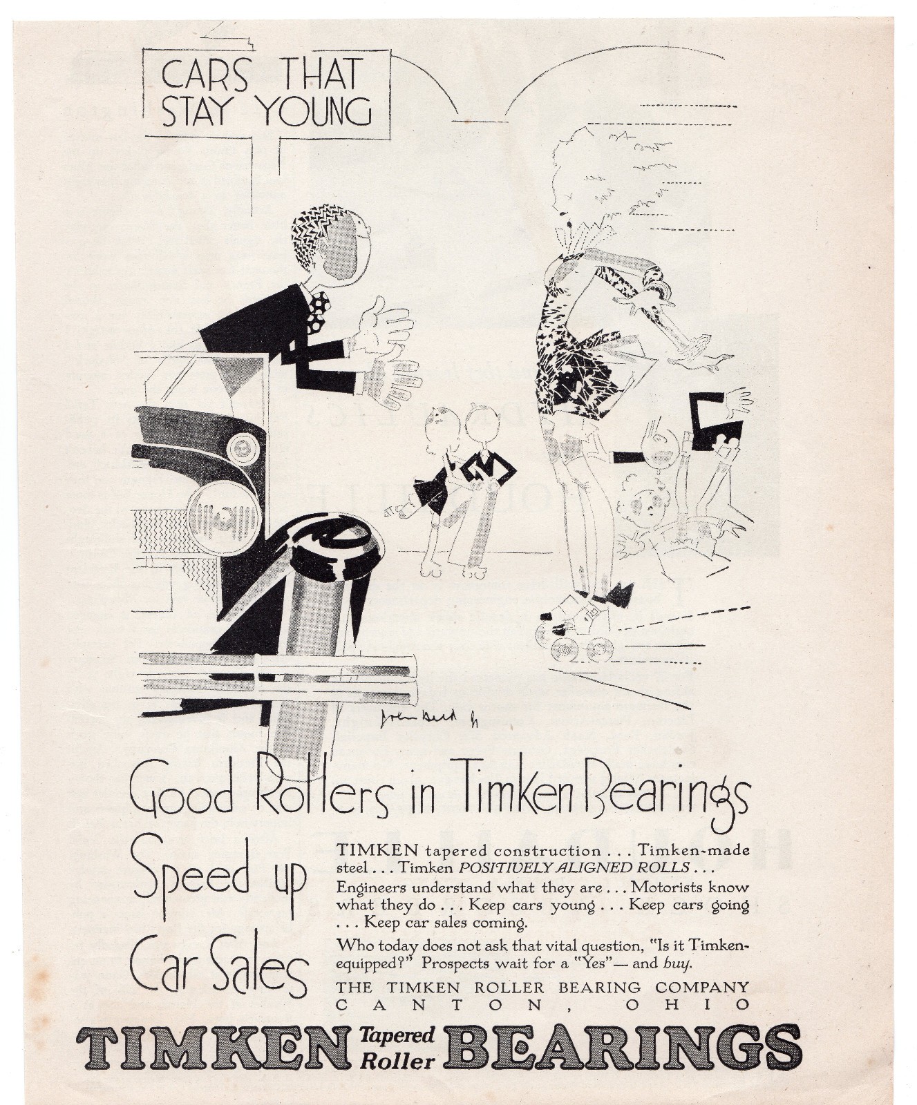 1929 Timken Roller Bearings Donald Bender Jazz Age Car Ad