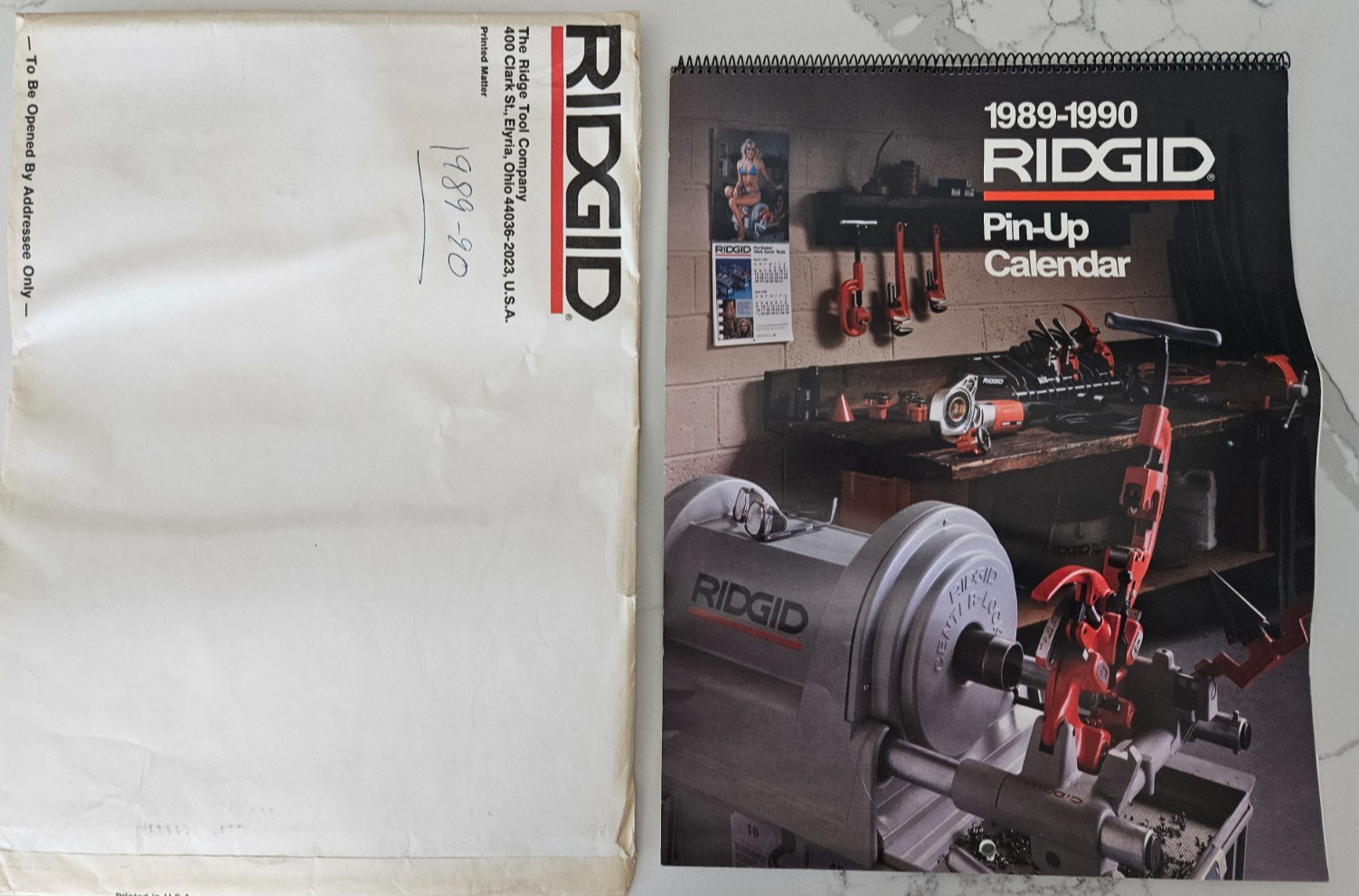 Vintage 1989-1990 RIDGID Tool Swimsuit Pin-Up Calendar with Mailing Envelope