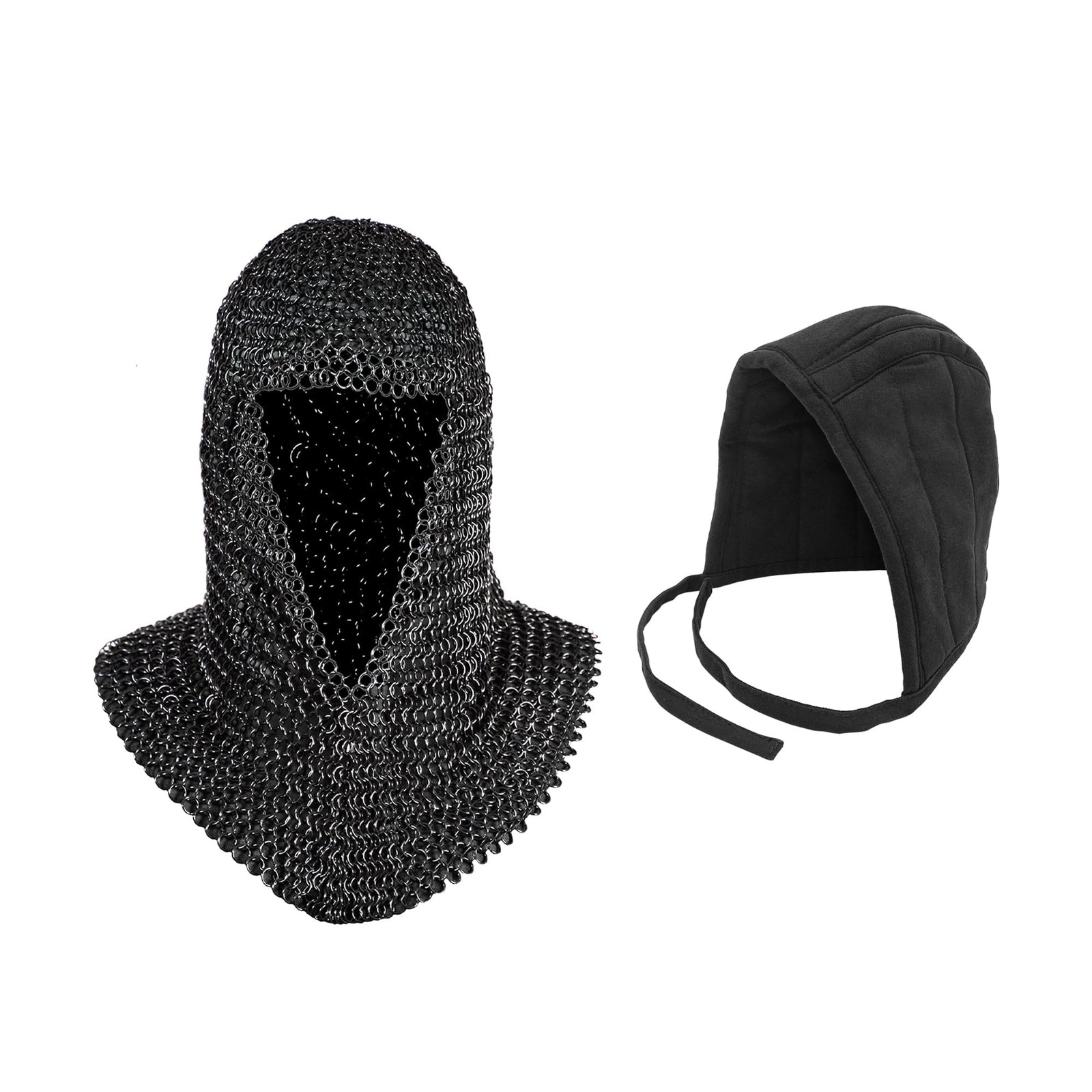 Pack of Chainmail Coif and Cotton Padded Arming Cap Protector Under Armor Cha...