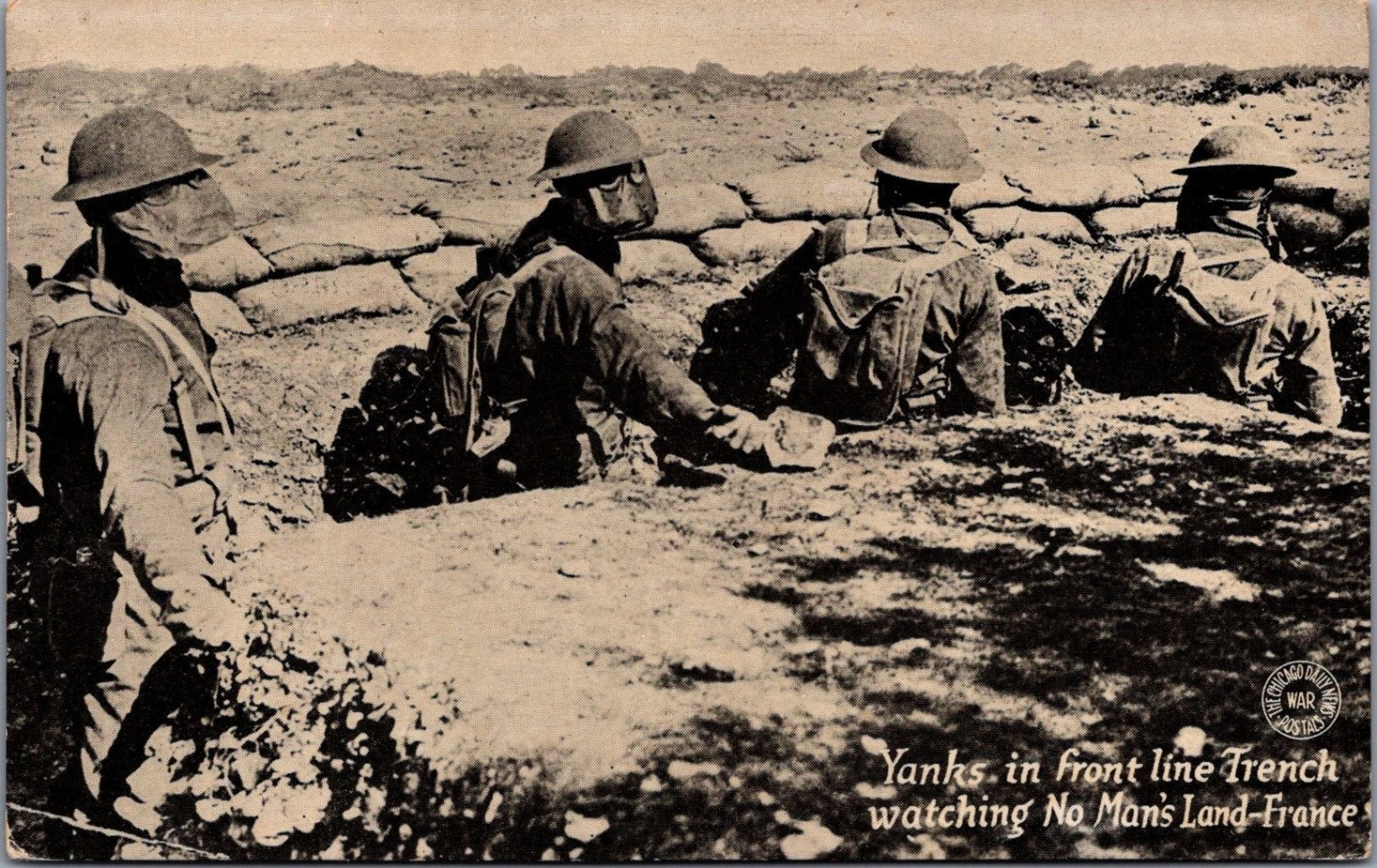 WWI Yanks Front Line Trench France No Man\'s Land RPPC Chicago Daily News U&U
