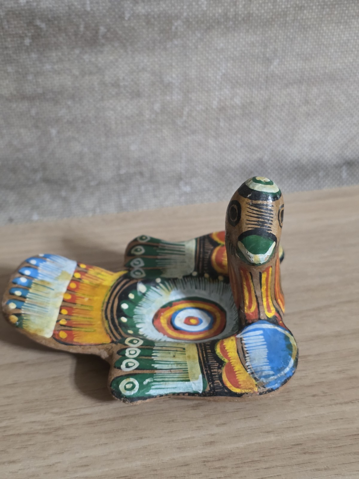 Vintage Mexican Folk Art Pottery Bird Trinket Dish Hand Painted Clay Catchall