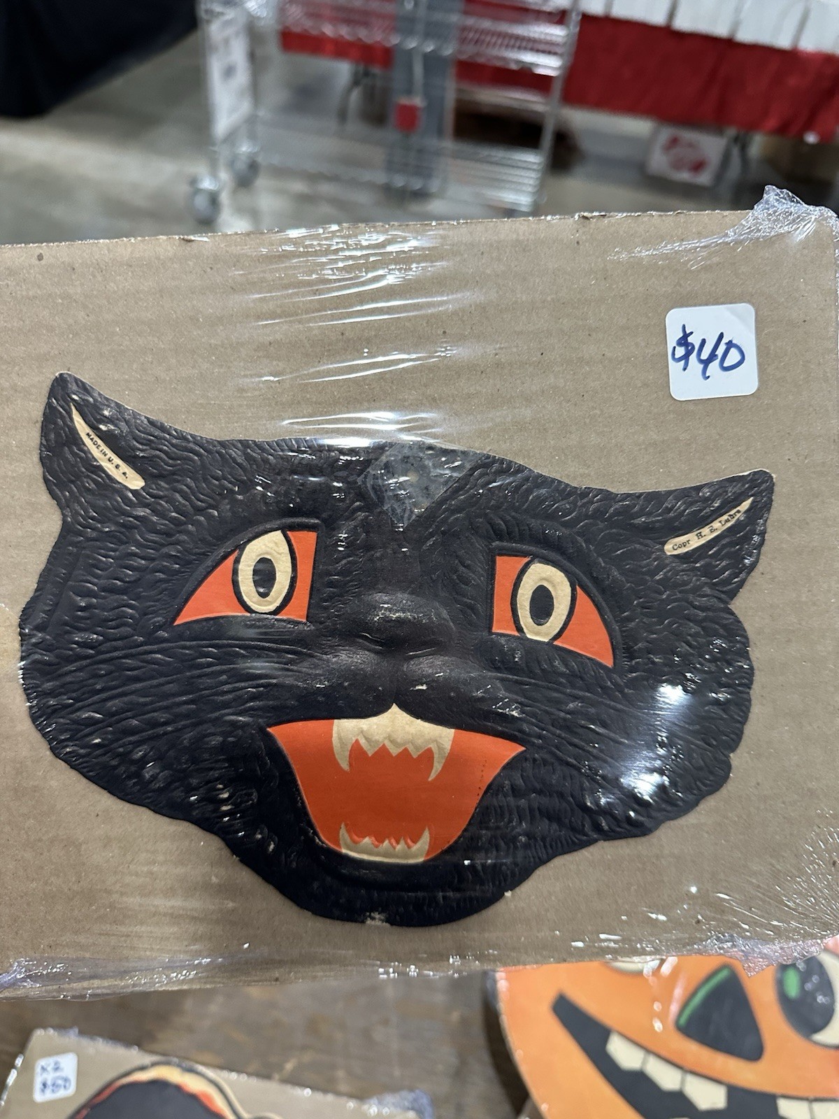 Antique Vintage Halloween Black Cat Die Cut Decoration 1940’s