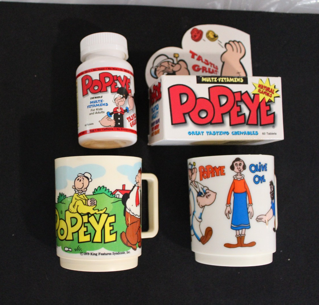 Vintage Cups w/ Popeye, Olive Oil, Sweet Pea, Brutus and Wimpy