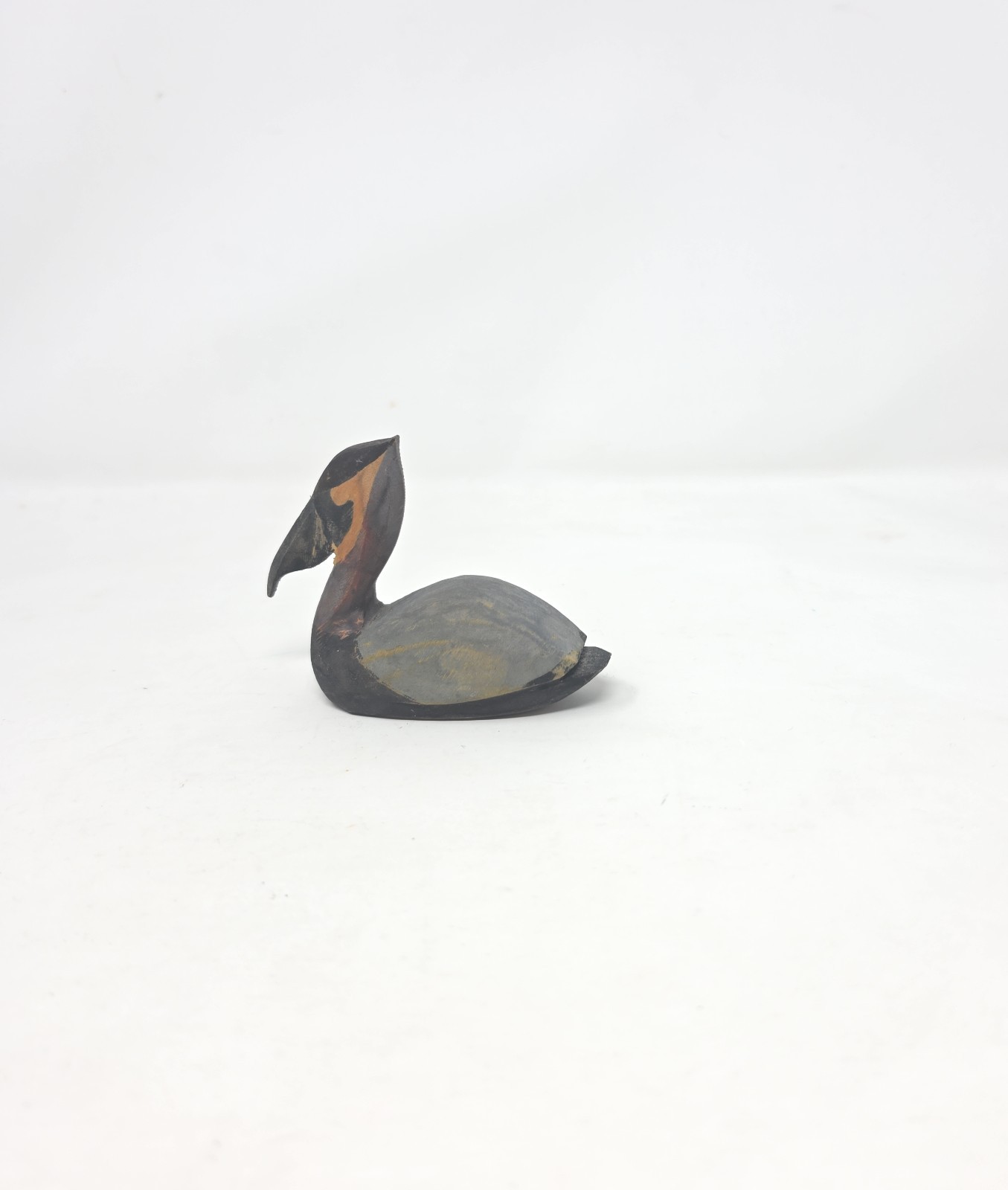 Vintage Miniature Pelican Hand Carved Wood Painted signed KW Burt Collectible 