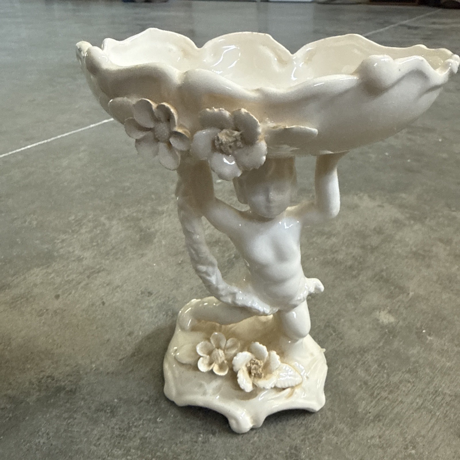 Vtg Napco Japan White Ceramic Cherub Compote Bowl Pedestal Soap Candy Dish 