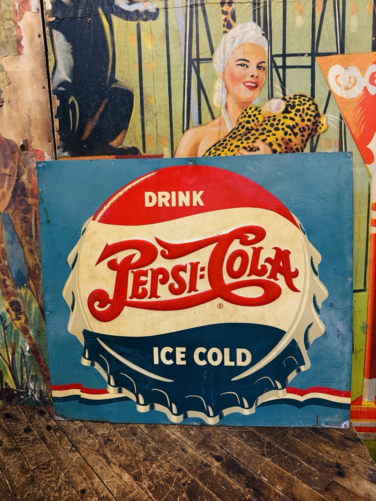 VINTAGE C. 1942 DRINK PEPSI COLA SIGN COCA COLA COKE 7UP DR PEPPER ORANGE CRUSH