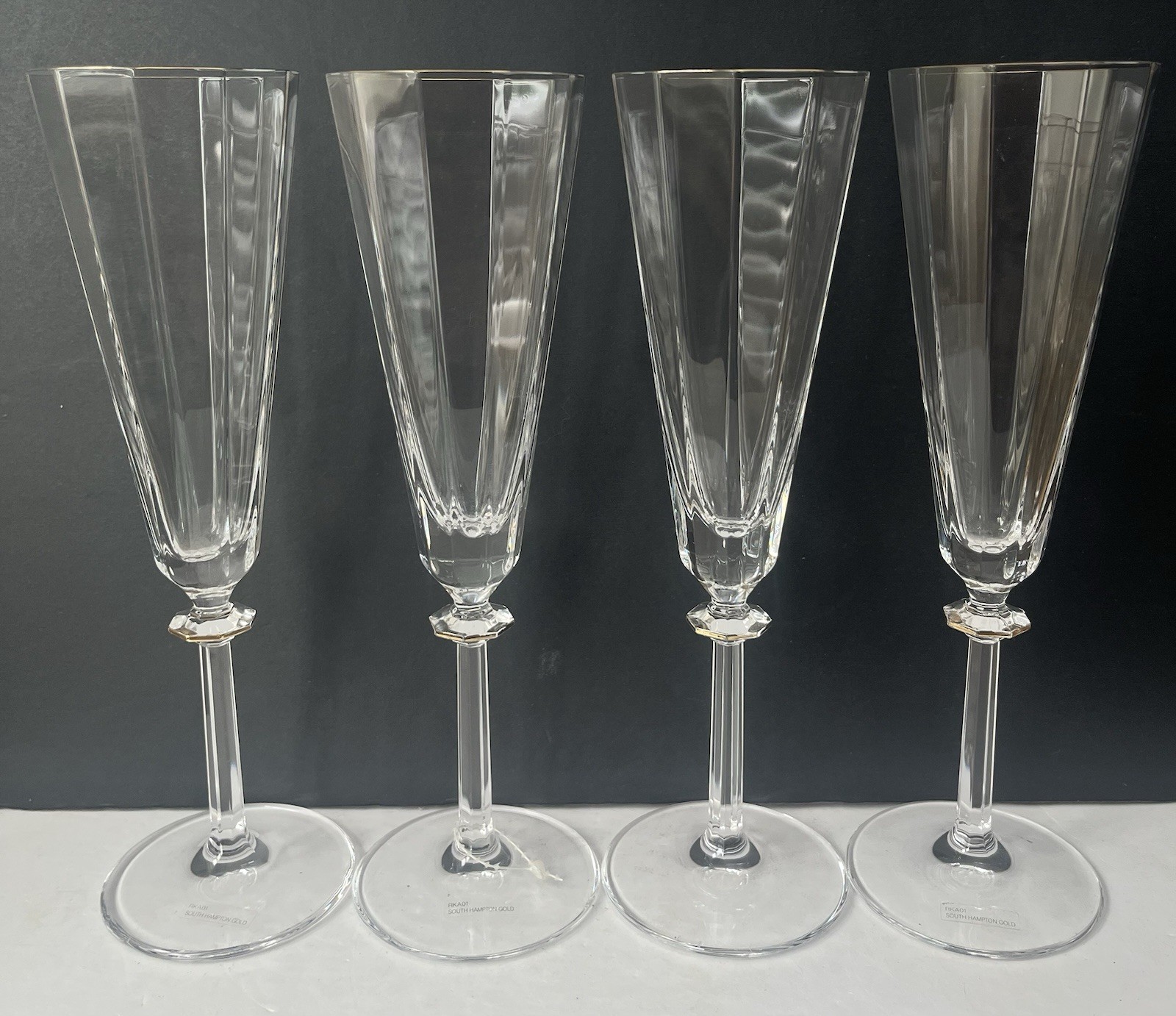 Vtg Mikasa South Hampton Gold Crystal Champagne Flute Set of 4