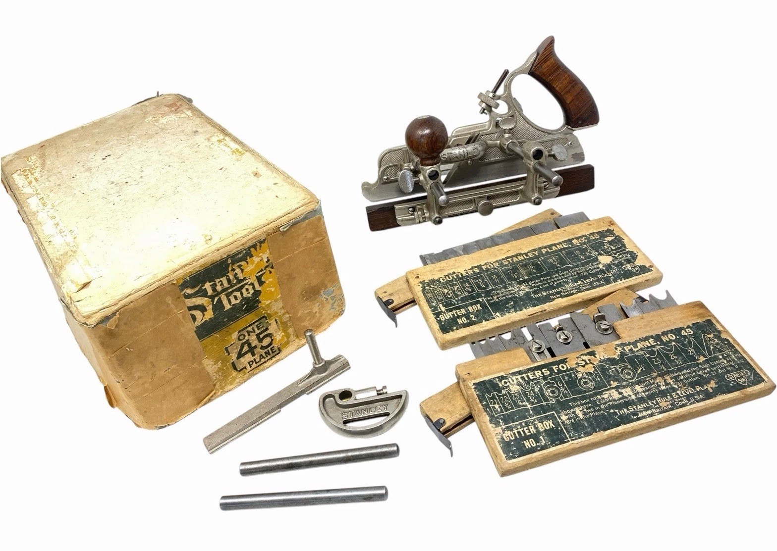 Vintage Stanley Sweetheart No. 45 Combination Plane W/ Orig. Box & All Cutters