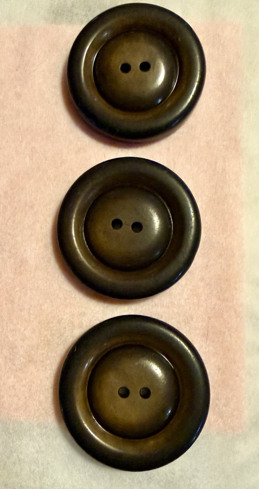 Set of 3 Vintage Large Brown Bakelite Coat Buttons 1 3/8 Inch 35mm Tested 2 Hole