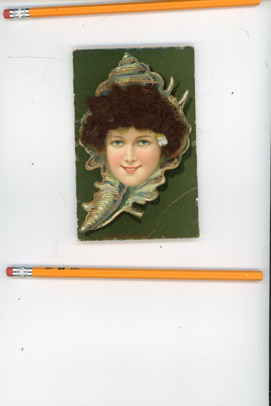 circa 1910 postcard Real Hair Beautiful Brunette Edwardian Woman, glamour