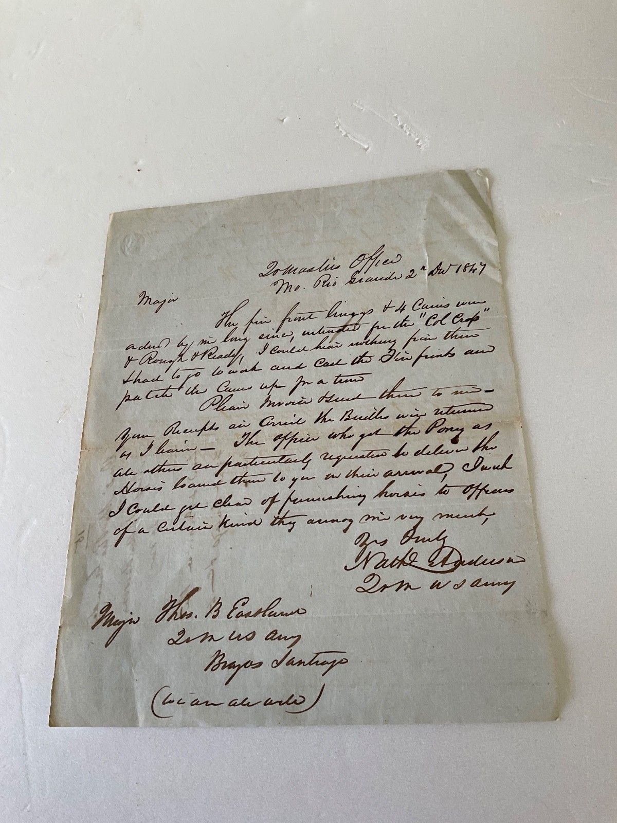 MEXICAN WAR 1847 ARMY STEAMBOAT RIO GRANDE SUPPLY LETTER BRAZOS SANTIAGO