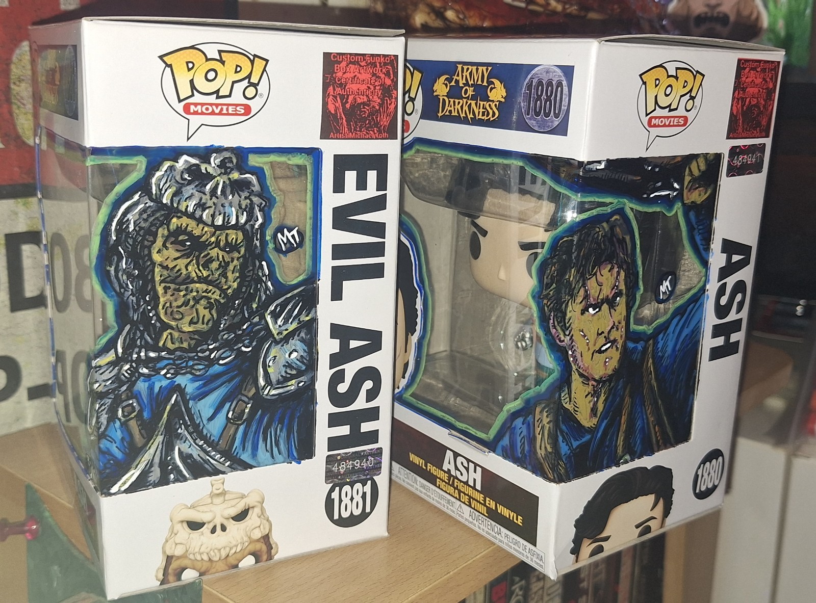 Funko POP Lot Ash Army Darkness - 1880 & 1881 HAND PAINTED Artwork Sketched box