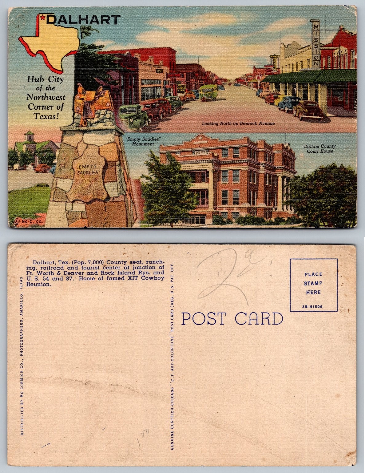 Vintage Dalhart Texas Linen Postcard Empty Saddles Dallam County Court House