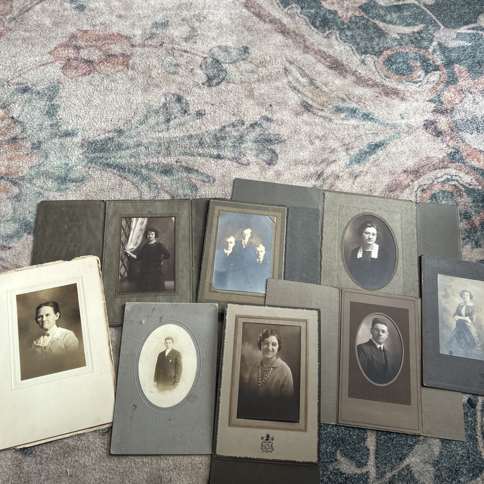 Lot of 8 Vintage Antique Portraits with Covers 1900s Early 1900s Black White