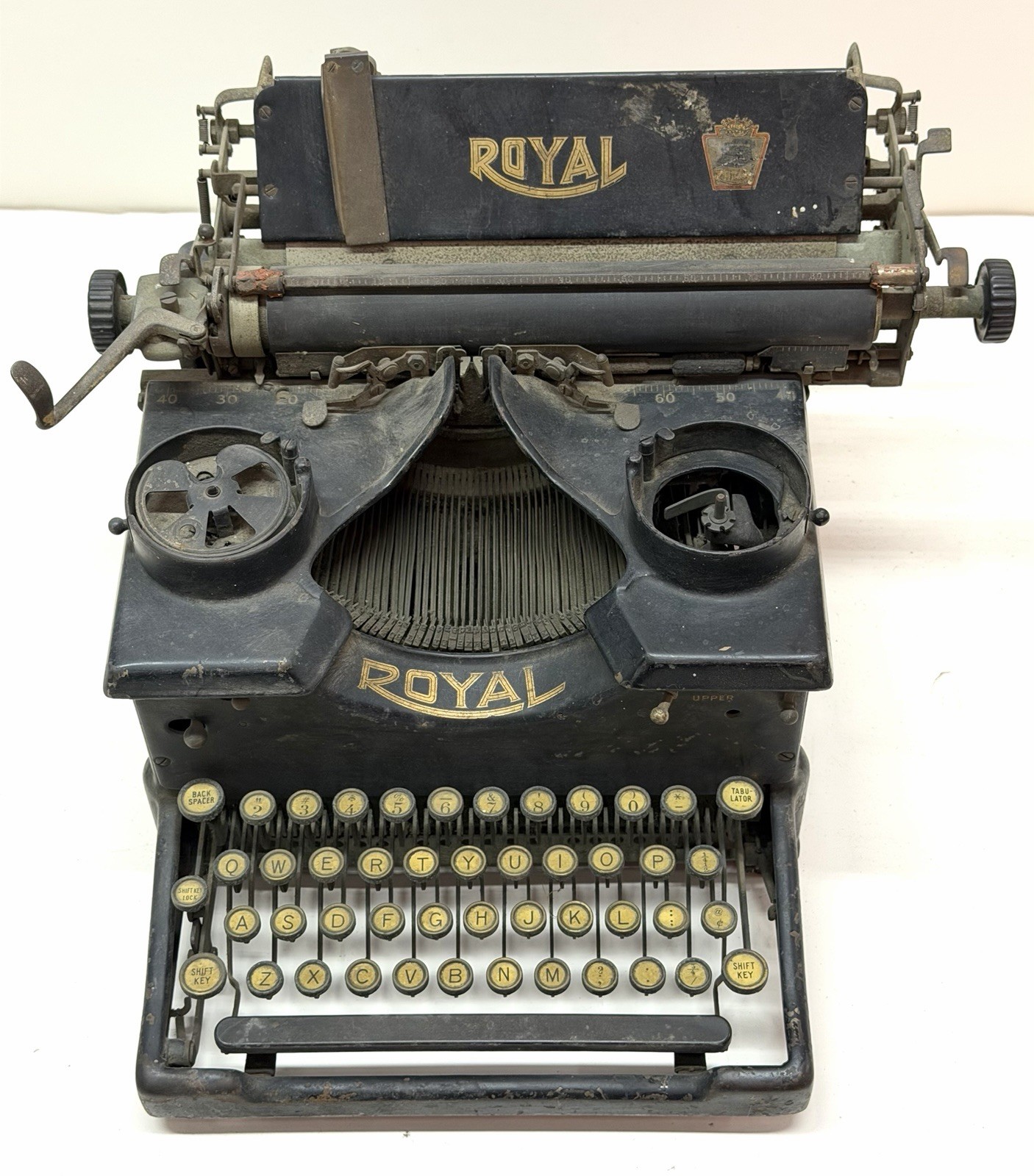 Antique c.1920s Royal 10 Manual Typewriter Dual Glass Panels Glass Keys USA