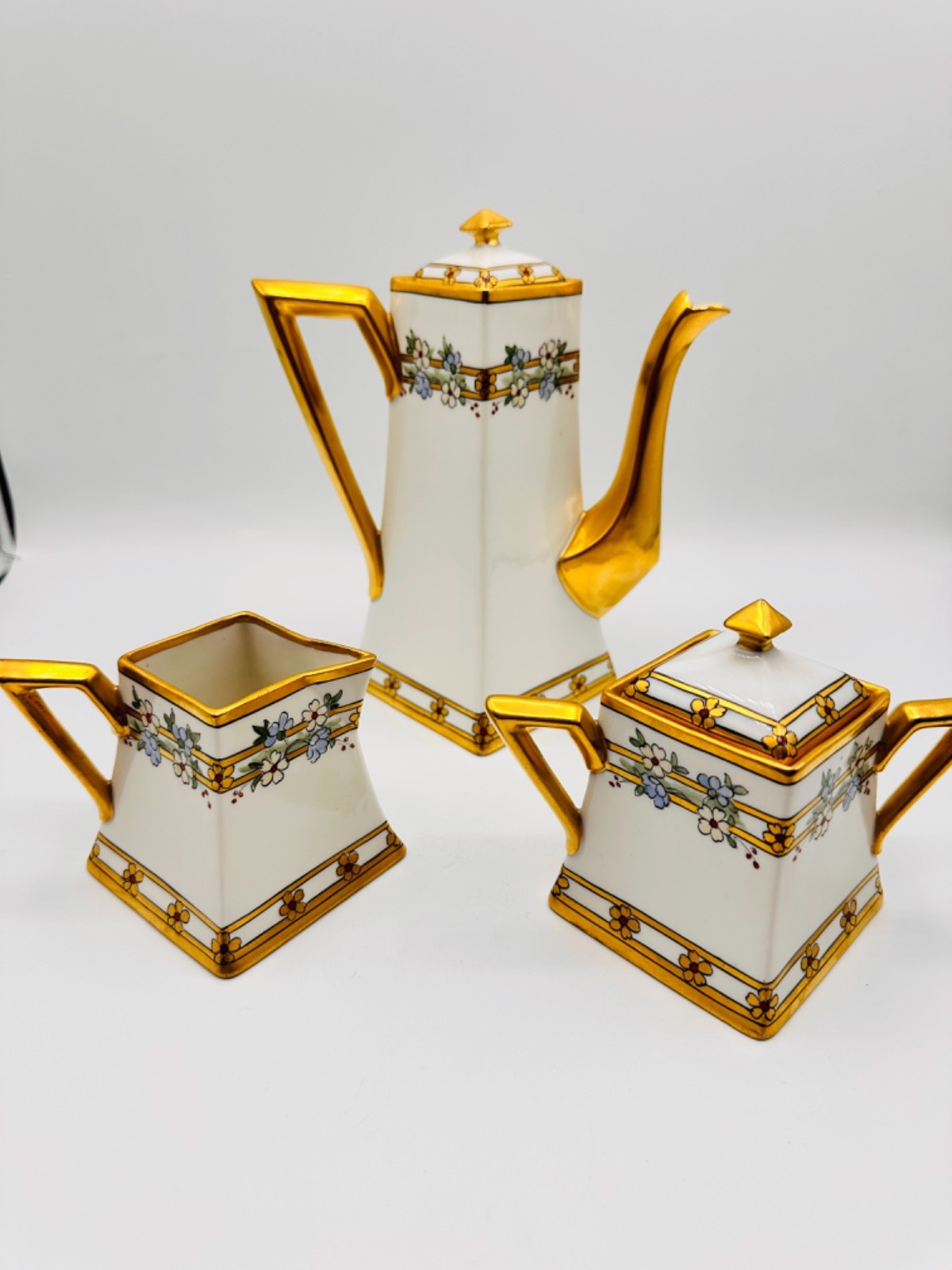 W PICKARD Porcelain Chocolate Coffee Tea Pot with Cream & Sugar 1912 Antique