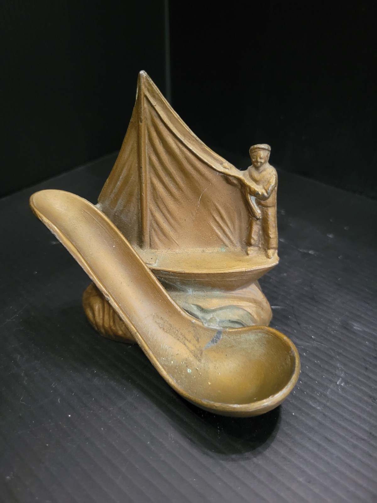Vintage Mid-Century Brass-Washed Pot Metal Pipe Rest Nautical Sailor ***L@@K***