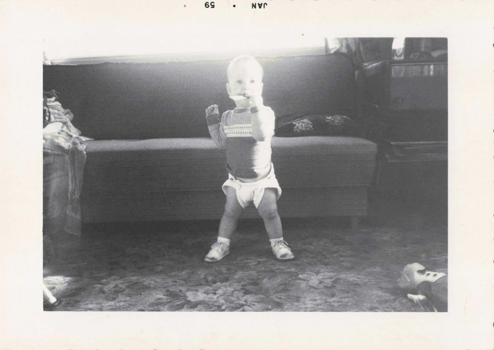 VTG Photo 1959 Happy Kid Eating Couch